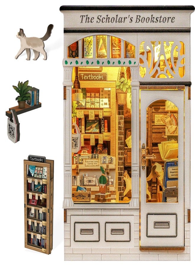 Fsolis Book Nook Kit - DIY Miniature Dollhouse Kit 3D Puzzles for Adults and Beginners Tiny House Mini Craft Bookshelf Nook Puzzle Kit Gifts for Women and Book Lovers(The Scholar's Bookstore) - Image 1